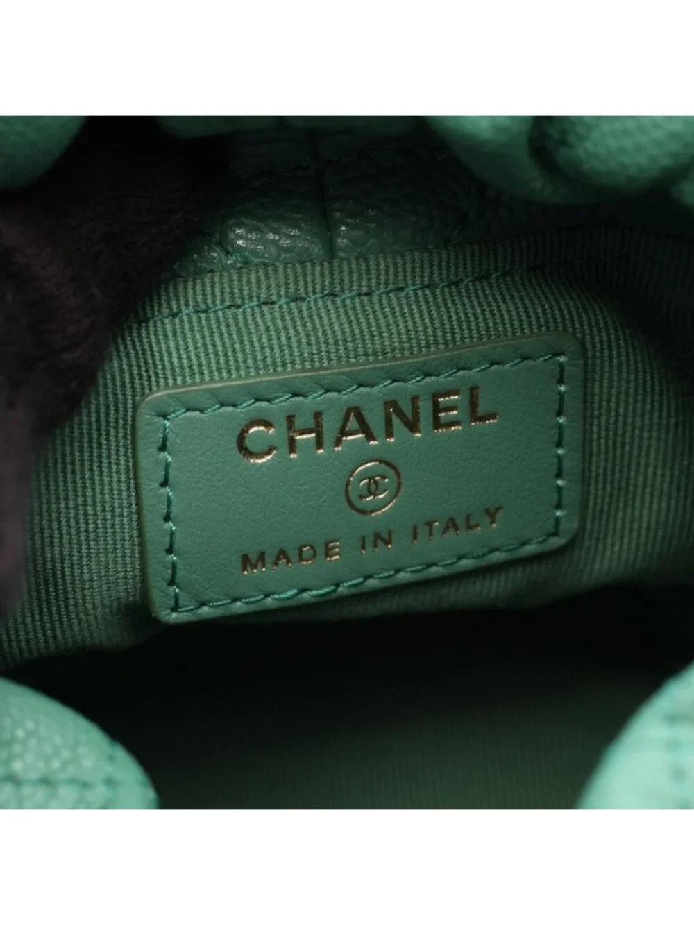 Chanel Shoulder Bag Quilted Mini Bucket Drawstring Green Caviar Leather Chain